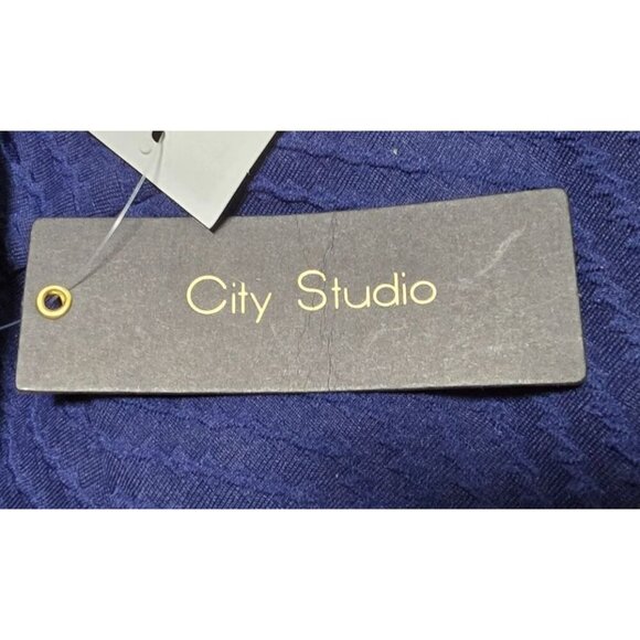 City Studio Dress 1 Blue Cut Out Trim Textured Knit Classic Short Sleeve Womens - Picture 5 of 16